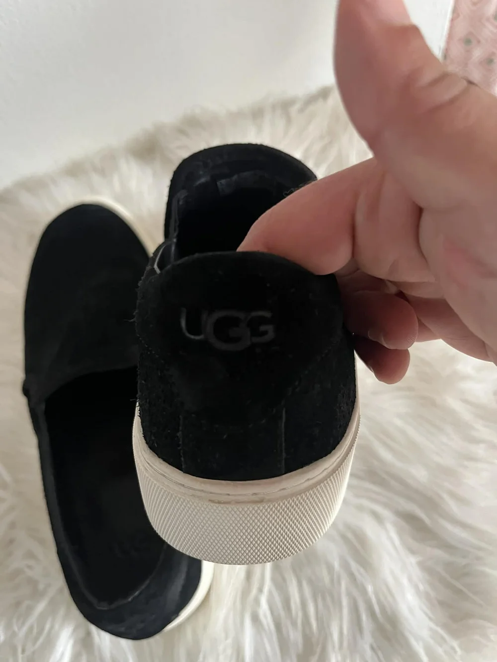 UGG Black Suede Slip-On Sneakers with White Sole
